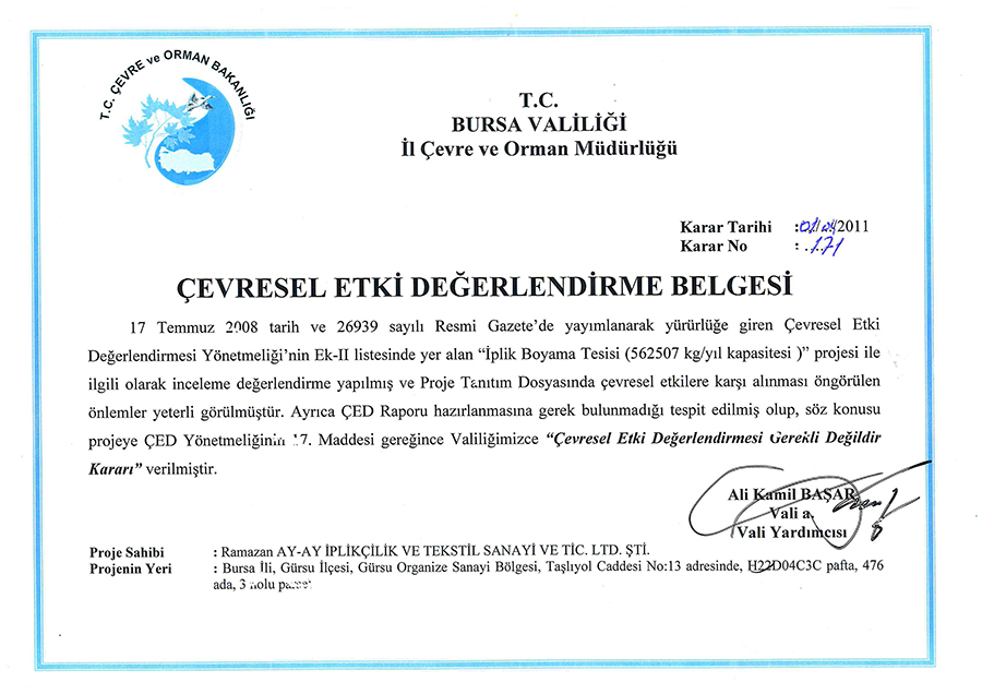 Çevresel Etki Değerlendirme Belgesi